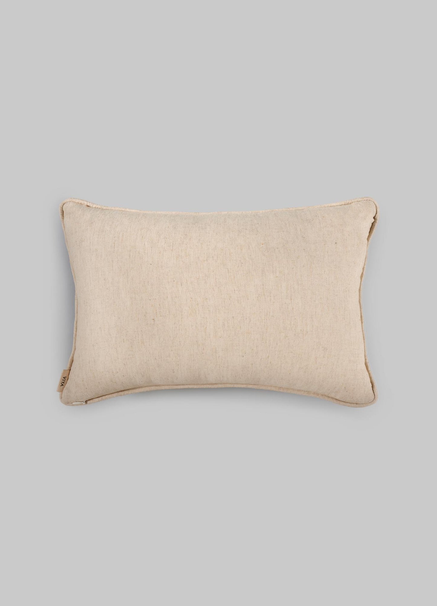 The Viya Dreamscape Blue Embroidered Mounds Cushion Cover, sized 12"x18", features intricate embroidery and is shown against a light gray background.