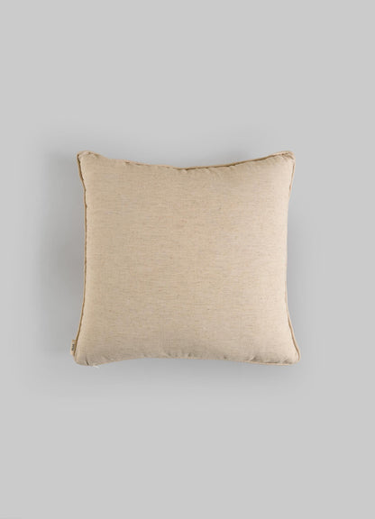 The Viya Dreamscape Orange Embroidered Checks Cushion Cover 18"x18" features a soft, minimalist design with embroidered check details, shown against a plain light gray background.