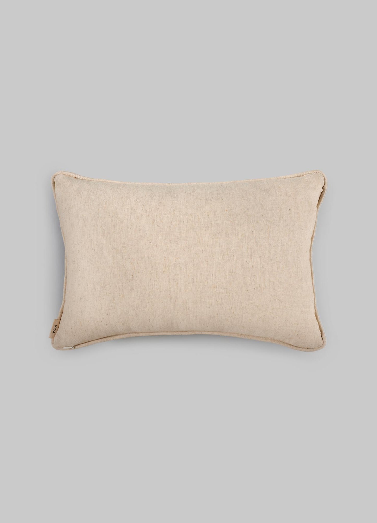 The Viya Dreamscape Orange Embroidered Mounds Cushion Cover, sized 12"x18", features a simple embroidered design and is displayed against a light gray background.