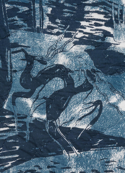 Abstract design with black shapes on a blue background viya luxury cotton quilt
